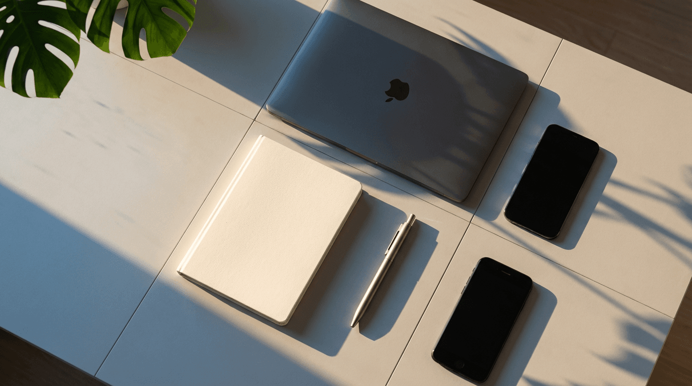Clean modern desk setup with laptop and growth notes representing e-commerce strategy