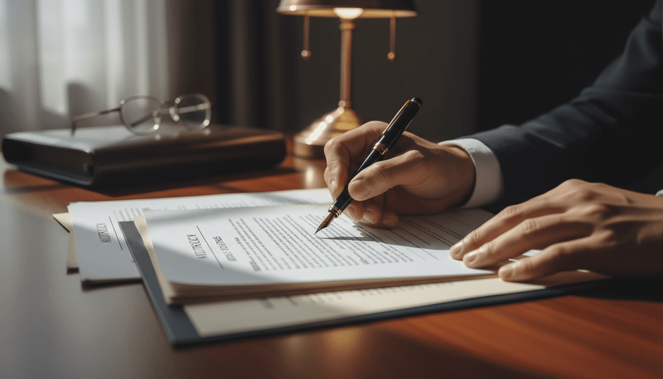 Service agreement documents on a desk with a pen