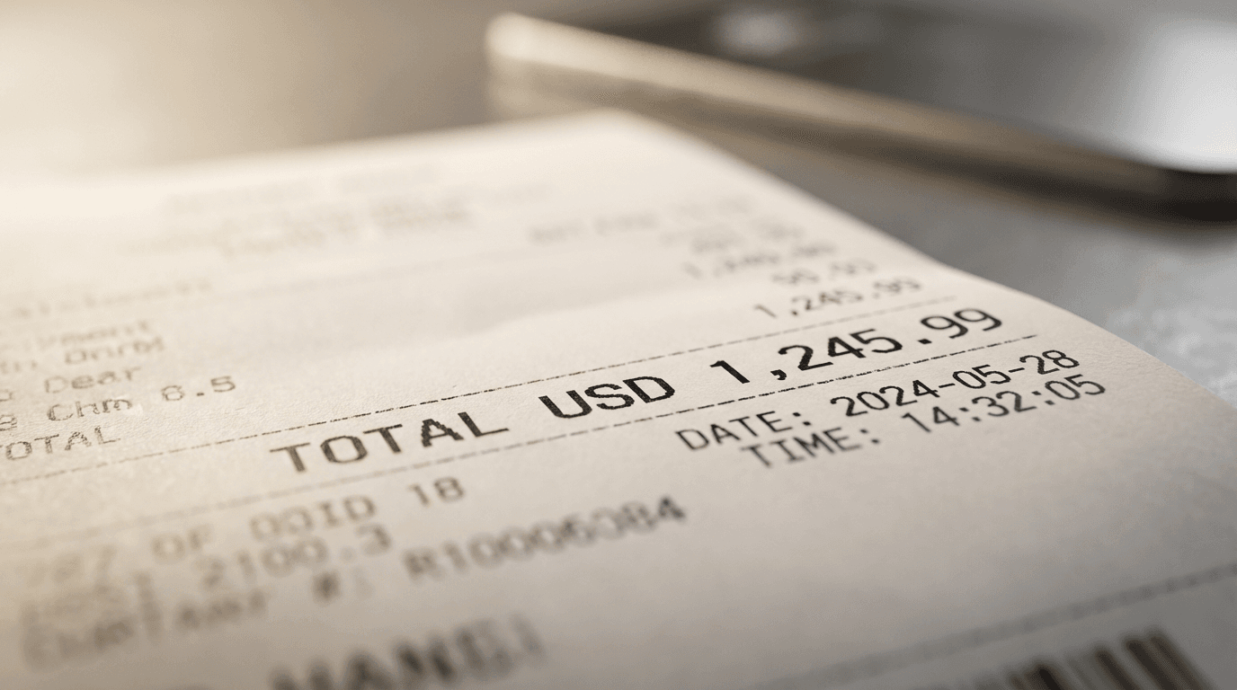Hands holding a receipt with a return label