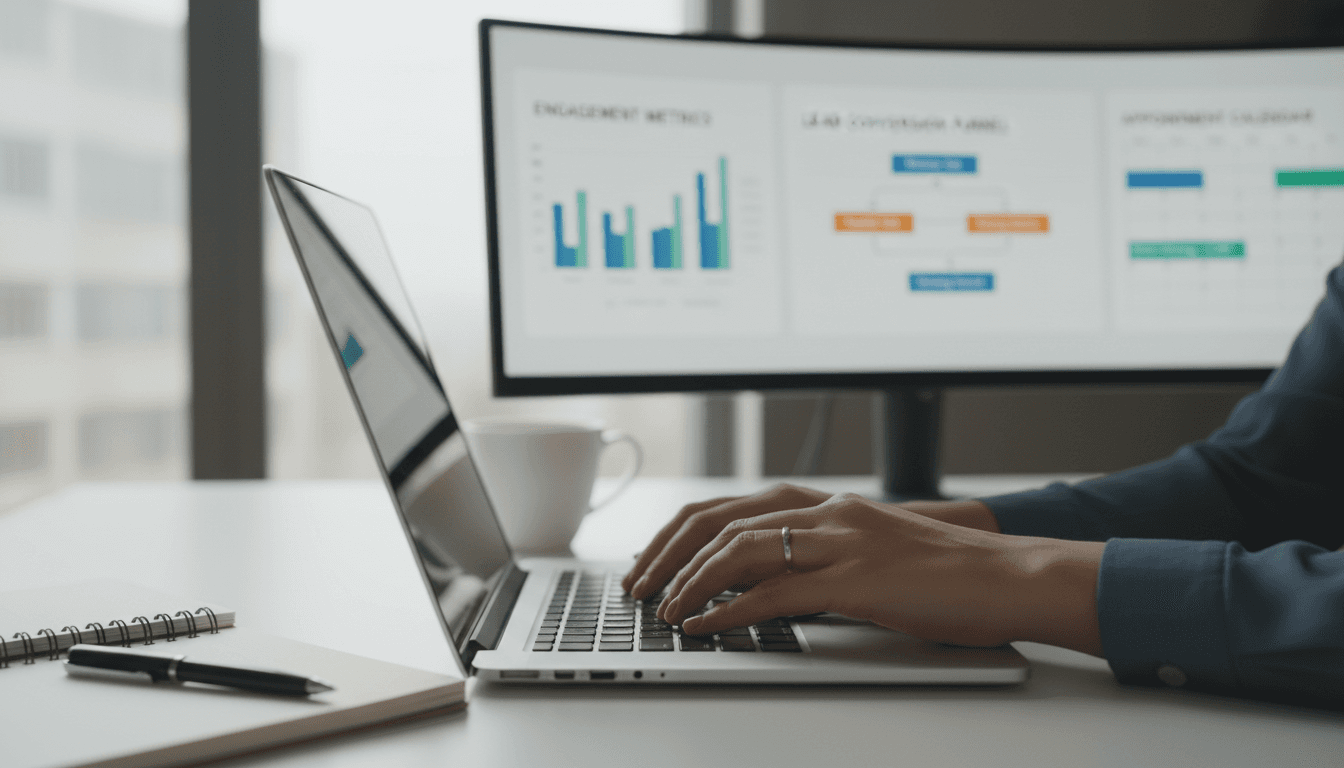 Laptop displaying e-commerce analytics on a professional office desk